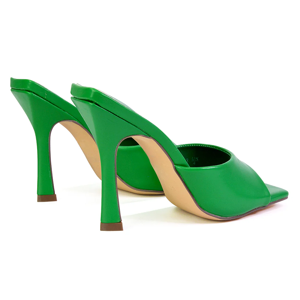 Carla Strappy Square Toe Stiletto High Heels Mule Sandals in Green - Image 2