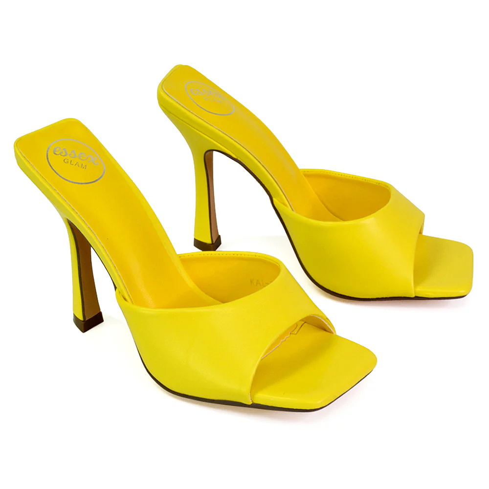 Carla Strappy Square Toe Stiletto High Heels Mule Sandals in Orange - Image 149