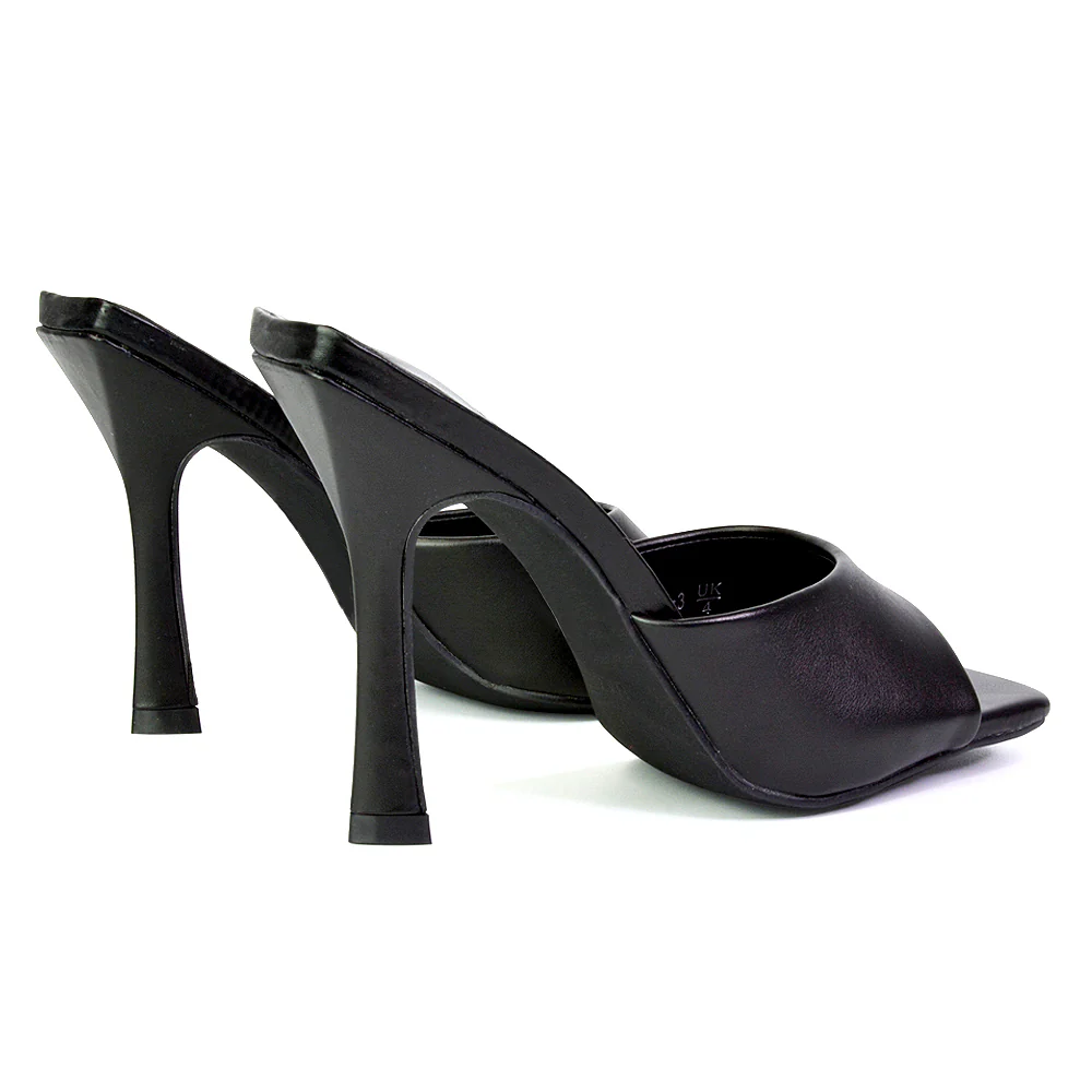 Carla Strappy Square Toe Stiletto High Heels Mule Sandals in Pink - Image 157