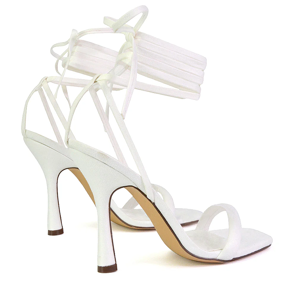 Caryn Faux Suede Lace Up Square Toe Strappy Stiletto High Heels in Black - Image 58