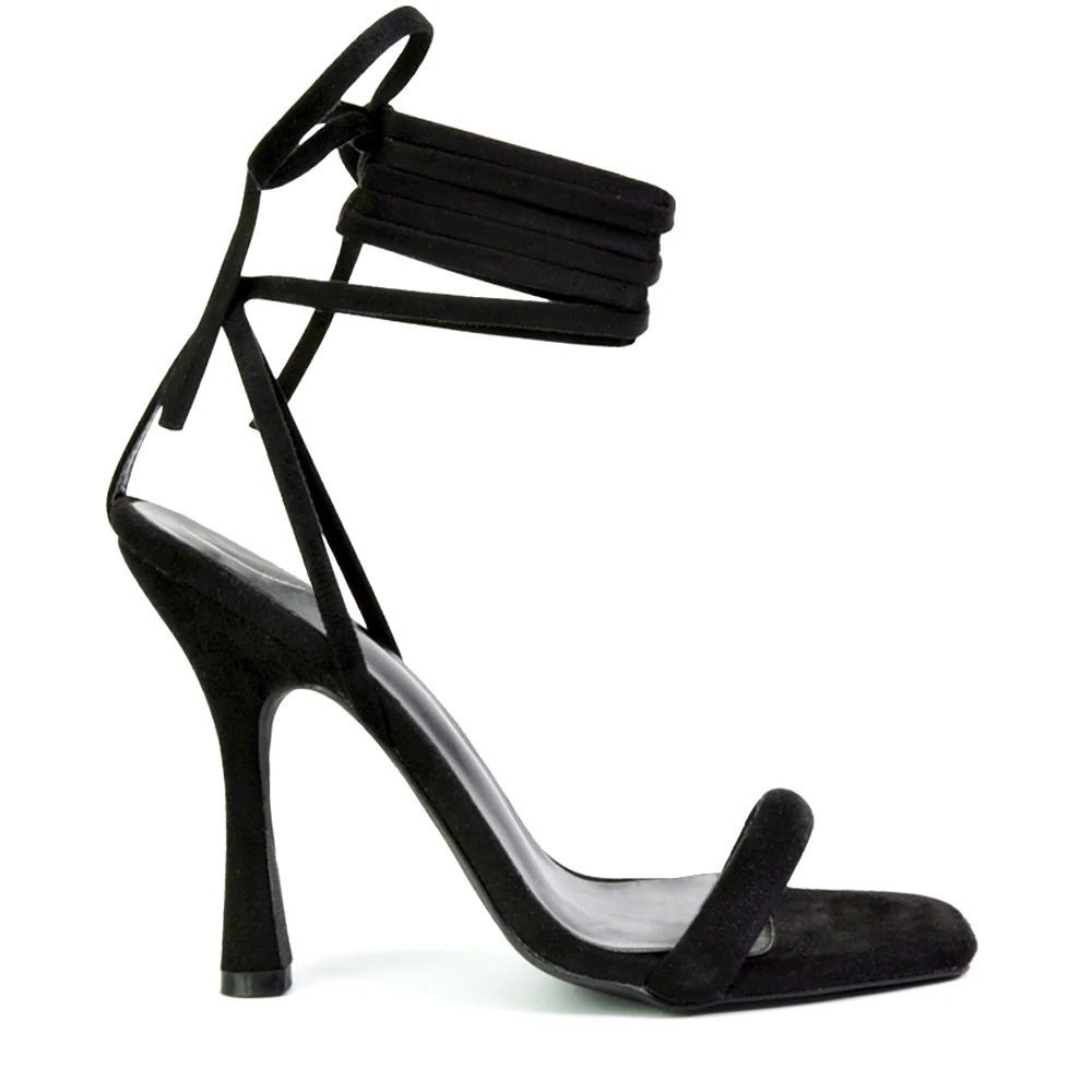 Caryn Faux Suede Lace Up Square Toe Strappy Stiletto High Heels in Blue - Image 107