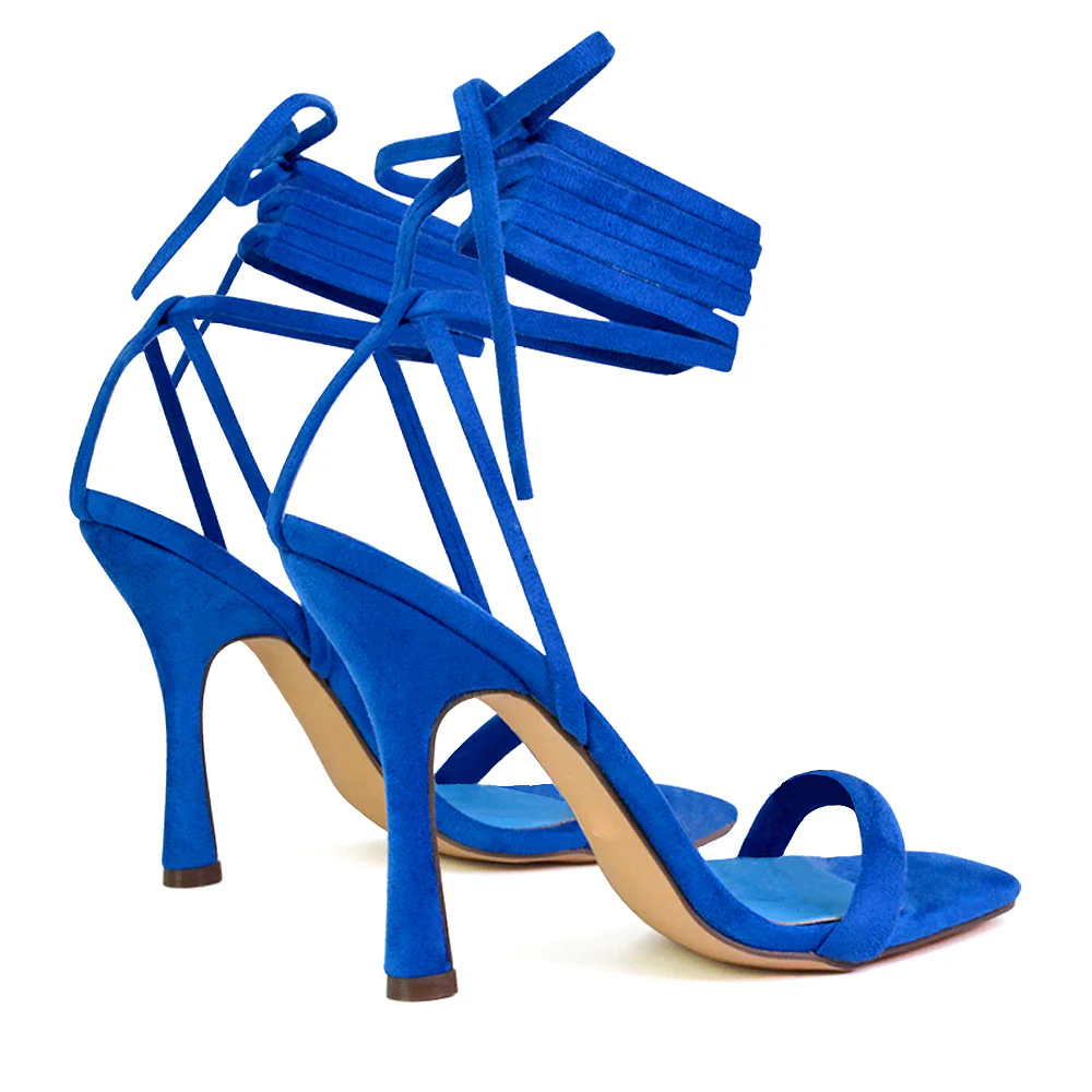 Caryn Faux Suede Lace Up Square Toe Strappy Stiletto High Heels in Green - Image 14