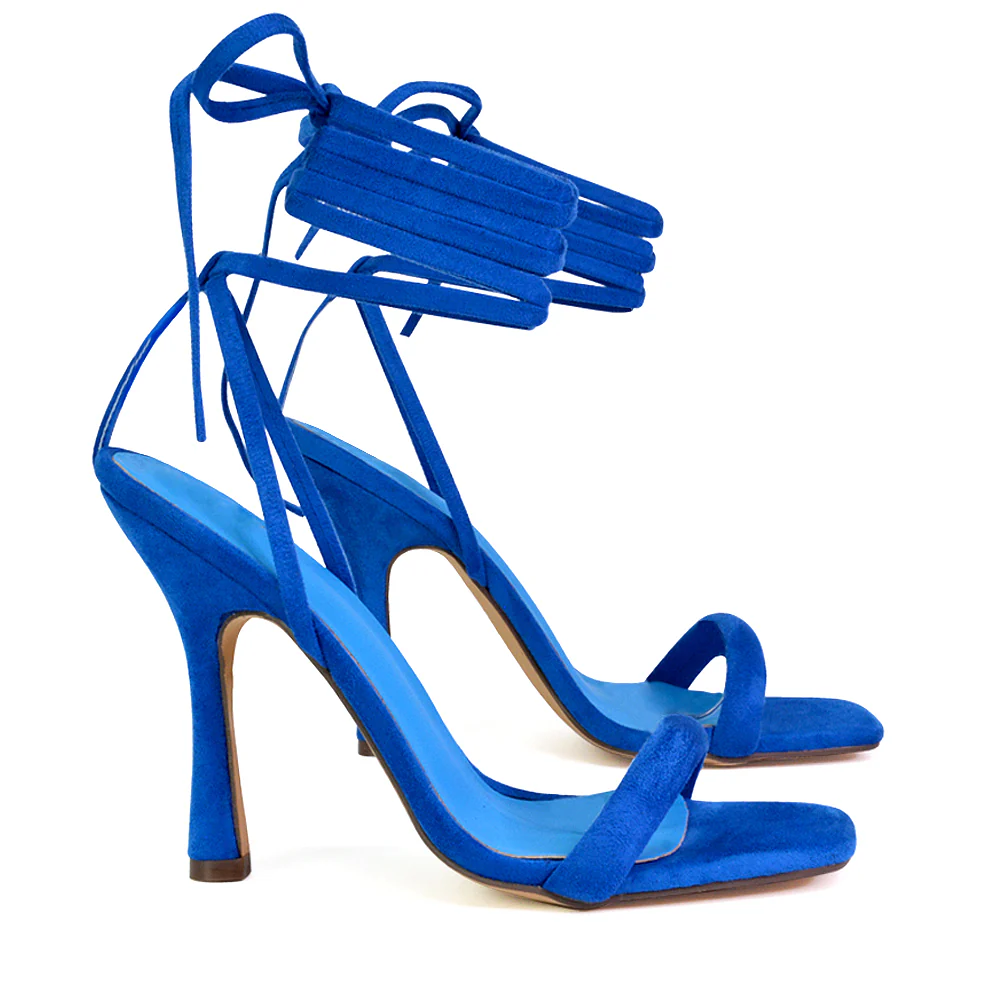 Caryn Faux Suede Lace Up Square Toe Strappy Stiletto High Heels in Green - Image 28