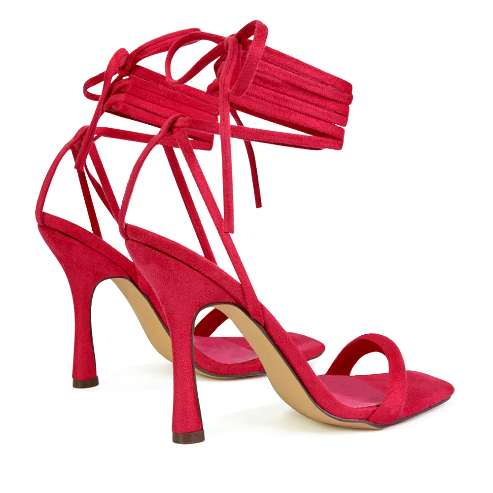 Caryn Faux Suede Lace Up Square Toe Strappy Stiletto High Heels in Green - Image 82
