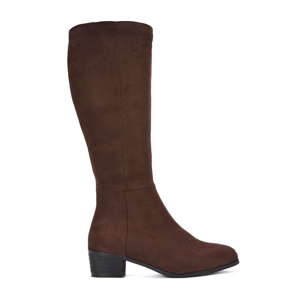 Cassie Low Block Heel Zip Up Knee High Western Boots In Black Synthetic Leather - Image 13