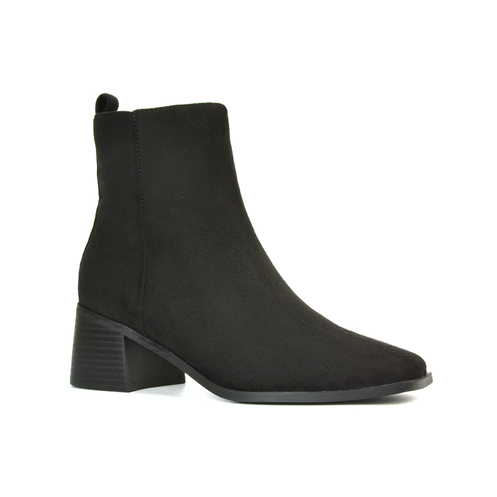Cece Low Block Heel Square Toe Chelsea Ankle Boots in Navy Faux Suede - Image 9
