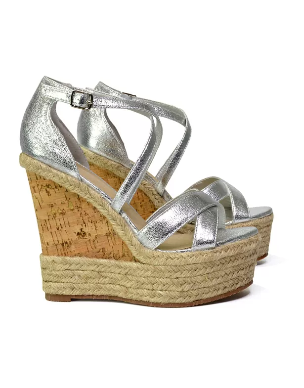 CHANCE WOVEN DETAIL STRAPPY WEDGE HEEL PLATFORM SANDALS IN SILVER METALLIC - Image 3