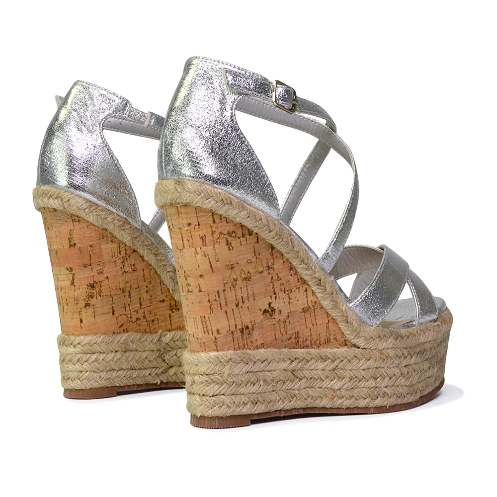 CHANCE WOVEN DETAIL STRAPPY WEDGE HEEL PLATFORM SANDALS IN SILVER METALLIC - Image 37