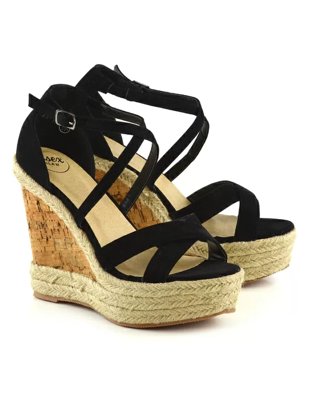 CHANCE WOVEN DETAIL STRAPPY WEDGE HEEL PLATFORM SANDALS IN SILVER METALLIC - Image 6