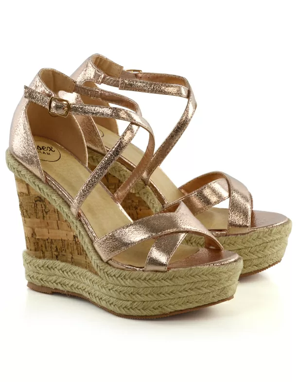 CHANCE WOVEN DETAIL STRAPPY WEDGE HEEL PLATFORM SANDALS IN SILVER METALLIC - Image 8