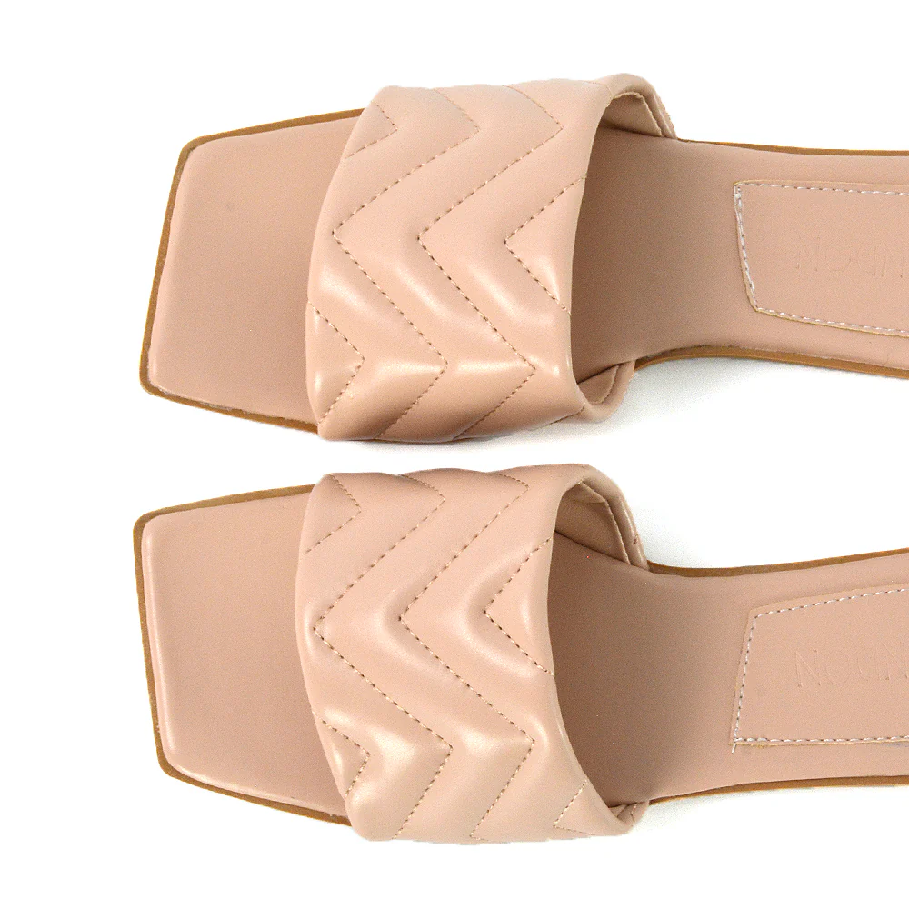 CHERRY QUILTED STRAPPY SQUARE TOE SLIDER SLIP ON SANDALS IN BLACK SYNTHETIC LEATHER - Image 87