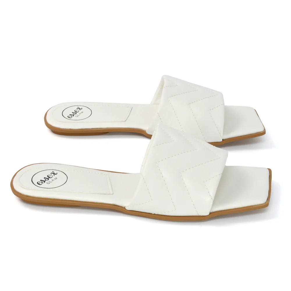 CHERRY QUILTED STRAPPY SQUARE TOE SLIDER SLIP ON SANDALS IN NUDE SYNTHETIC LEATHER - Image 70