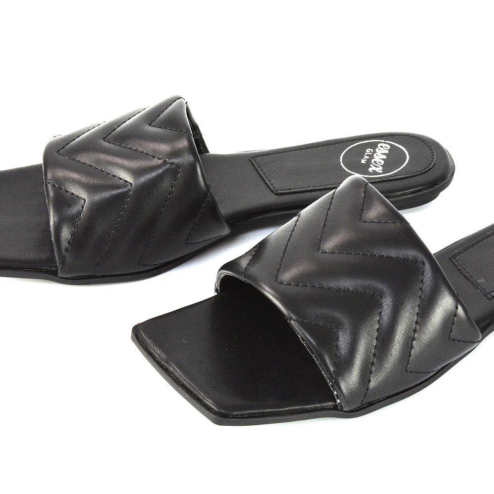 CHERRY QUILTED STRAPPY SQUARE TOE SLIDER SLIP ON SANDALS IN WHITE SYNTHETIC LEATHER - Image 42
