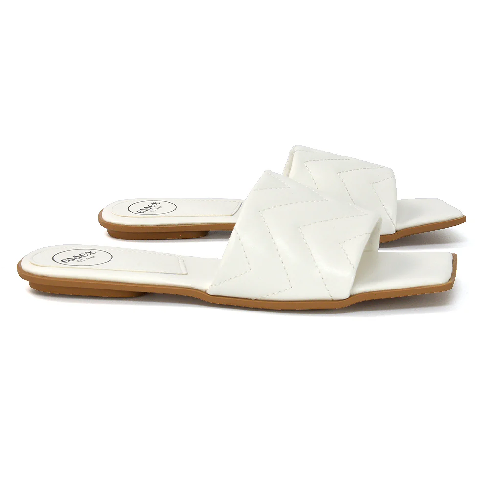 CHERRY QUILTED STRAPPY SQUARE TOE SLIDER SLIP ON SANDALS IN WHITE SYNTHETIC LEATHER - Image 61