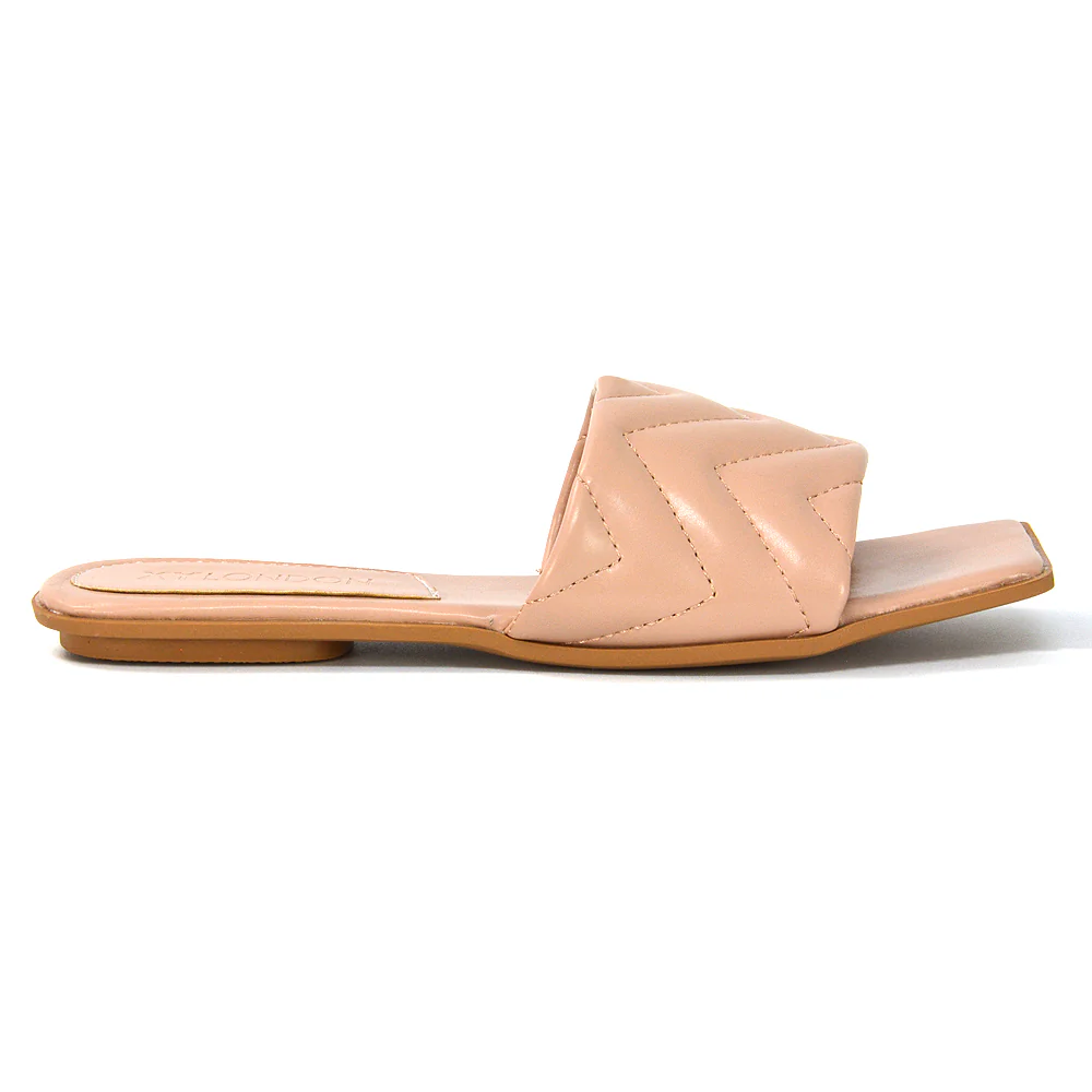 CHERRY QUILTED STRAPPY SQUARE TOE SLIDER SLIP ON SANDALS IN WHITE SYNTHETIC LEATHER - Image 99