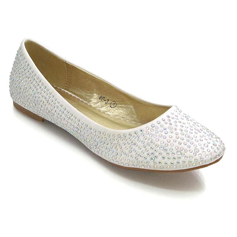 CINDERELLA SPARKLY CRYSTAL DIAMANTE FLAT PUMPS BRIDAL BALLERINA SHOES IN IVORY SATIN - Image 4
