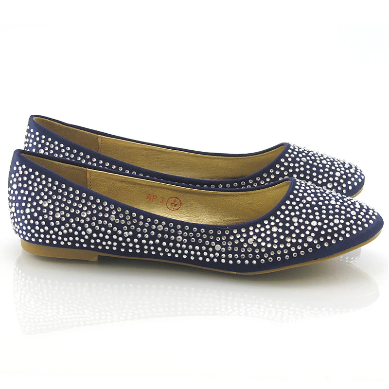 CINDERELLA SPARKLY CRYSTAL DIAMANTE FLAT PUMPS BRIDAL BALLERINA SHOES IN NAVY SATIN