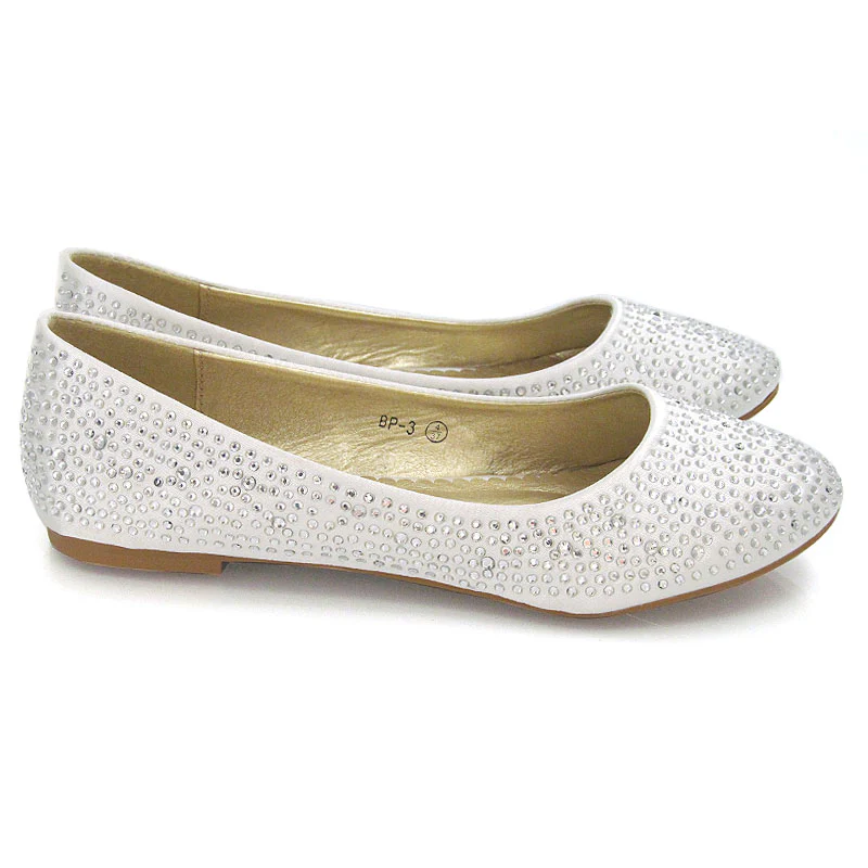 CINDERELLA SPARKLY CRYSTAL DIAMANTE FLAT PUMPS BRIDAL BALLERINA SHOES IN WHITE SATIN - Image 18