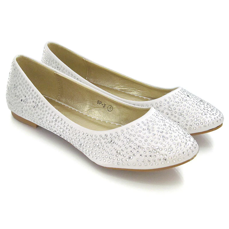 CINDERELLA SPARKLY CRYSTAL DIAMANTE FLAT PUMPS BRIDAL BALLERINA SHOES IN WHITE SATIN - Image 19