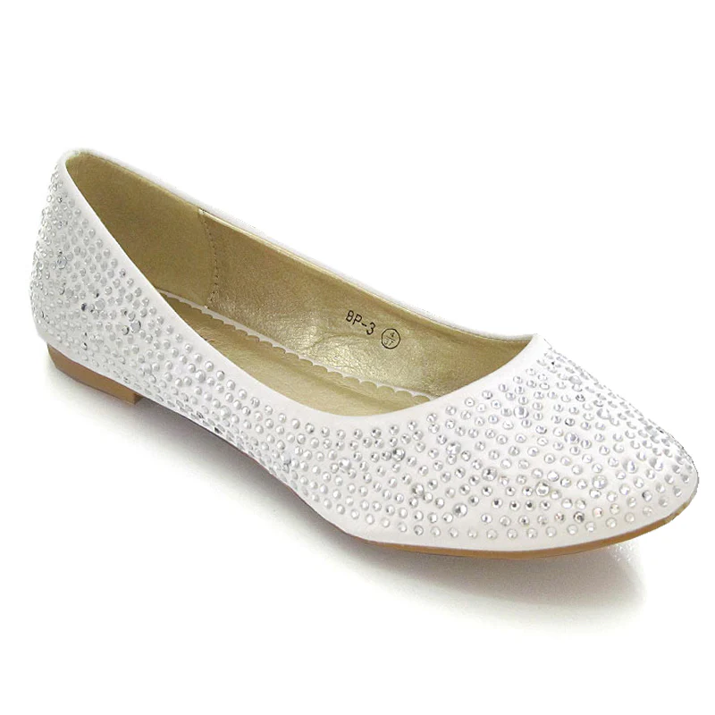 CINDERELLA SPARKLY CRYSTAL DIAMANTE FLAT PUMPS BRIDAL BALLERINA SHOES IN WHITE SATIN - Image 8