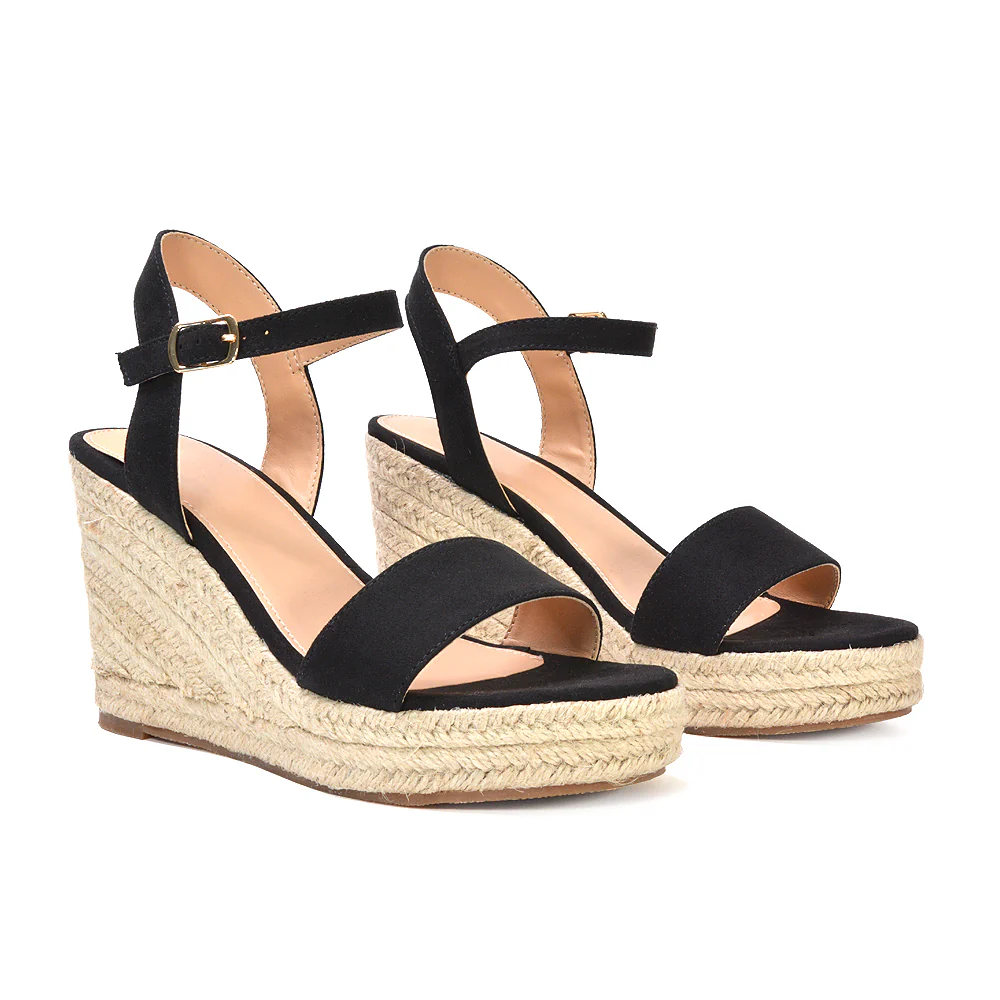 Cindy Espadrille Platform Wedge Heel Holiday Sandals With Ankle Strap in White - Image 7