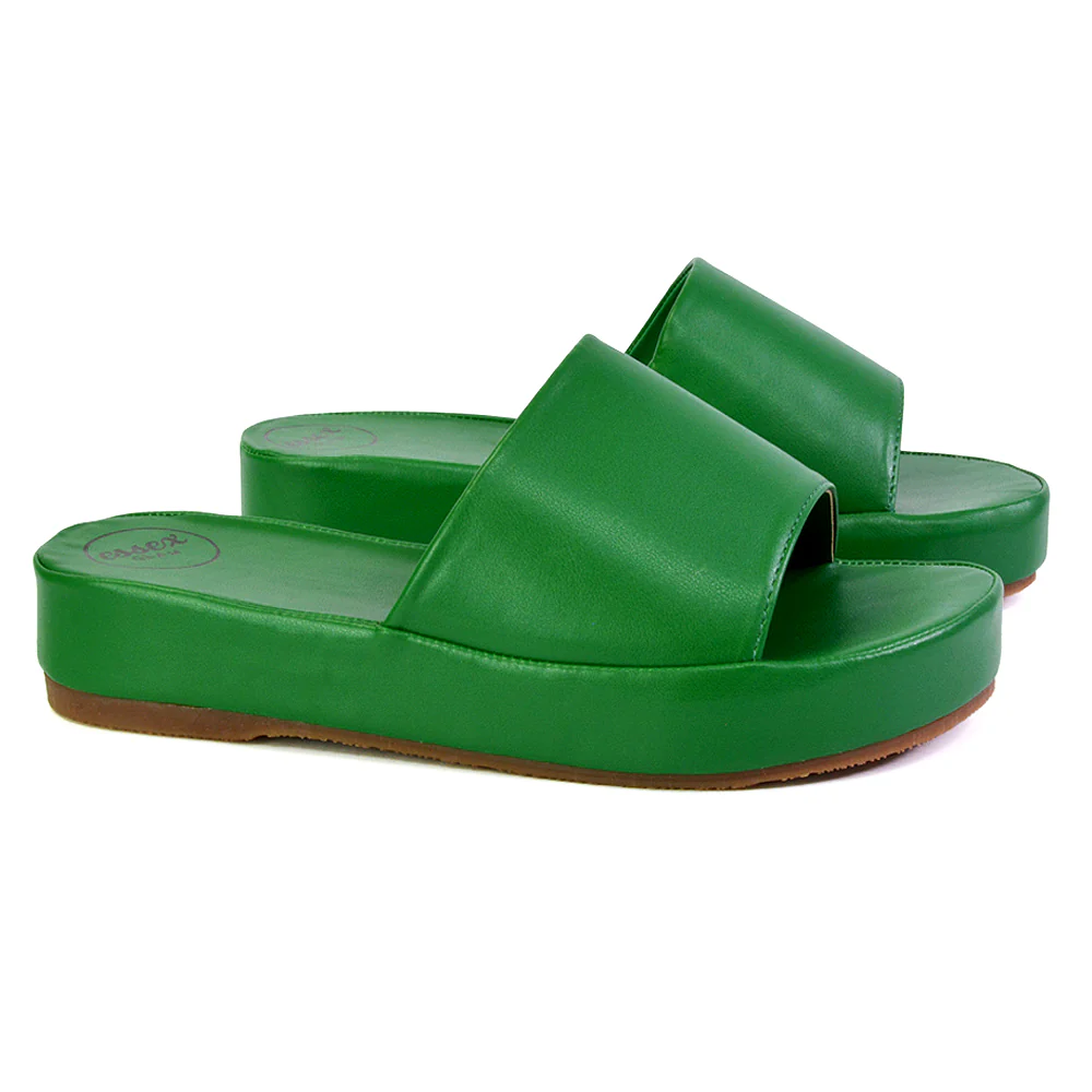 Coco Flatform Summer Comfy Slip on Low Wedge Platform Flat Sandal Slides in Black - Image 9