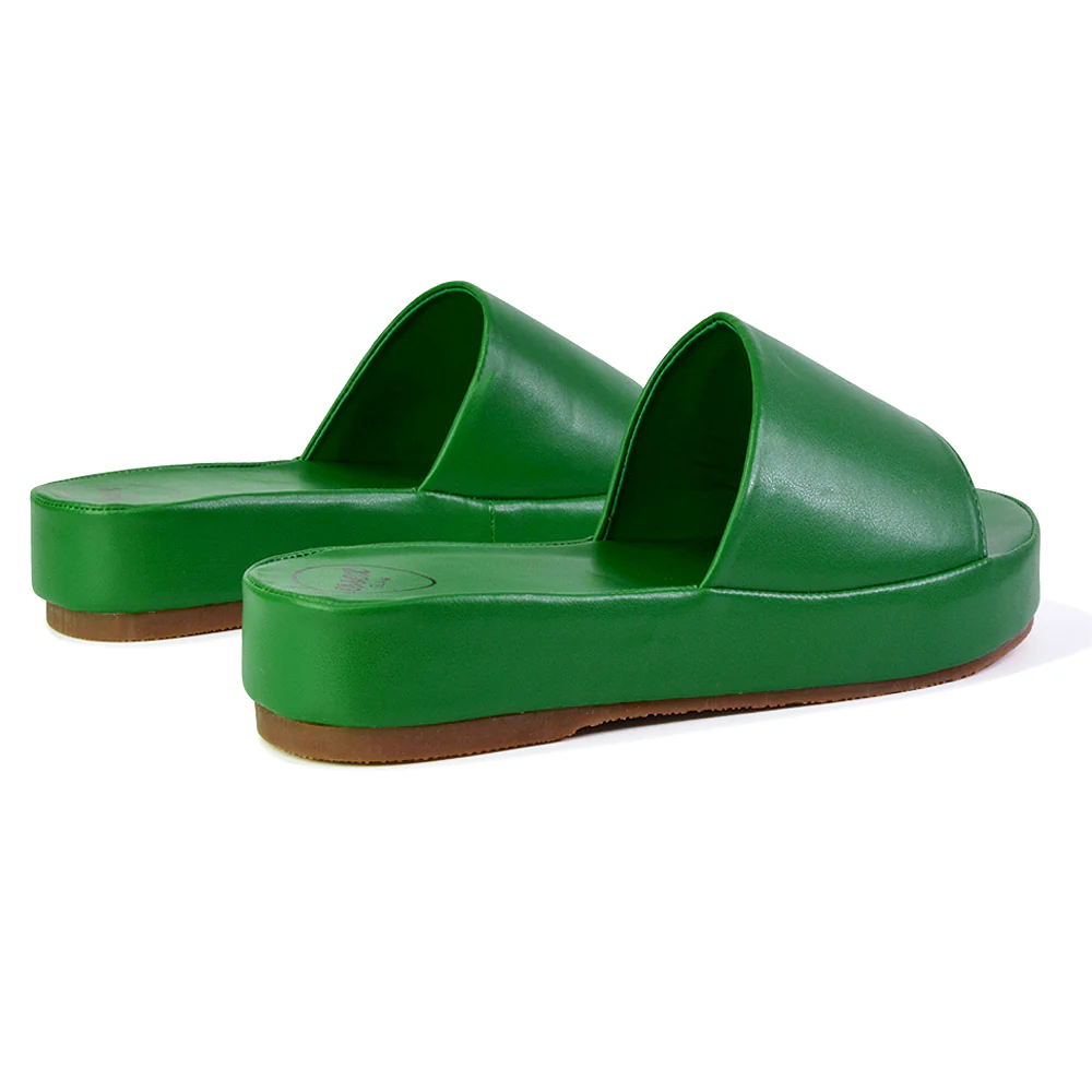 Coco Flatform Summer Comfy Slip on Low Wedge Platform Flat Sandal Slides in Green - Image 19