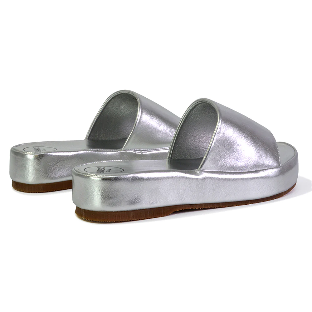 Coco Flatform Summer Comfy Slip on Low Wedge Platform Flat Sandal Slides in Green - Image 71
