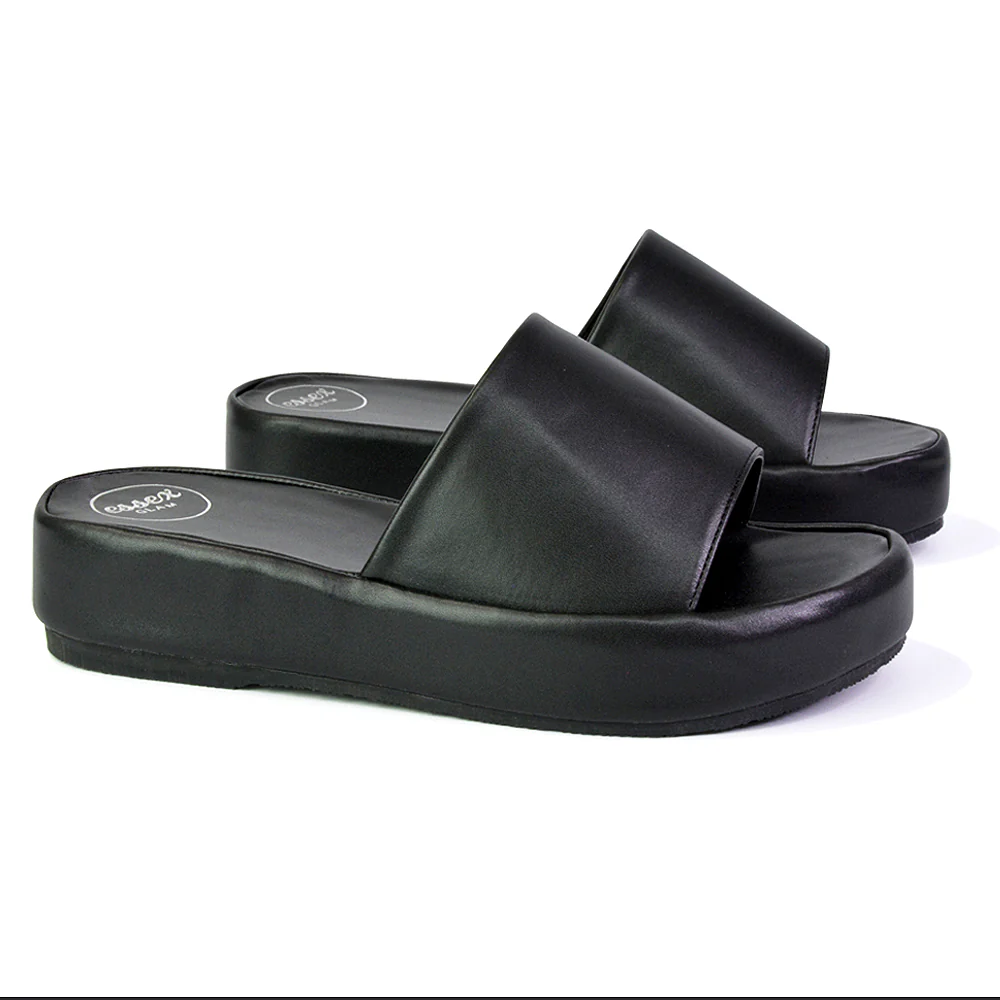 Coco Flatform Summer Comfy Slip on Low Wedge Platform Flat Sandal Slides in Green - Image 97
