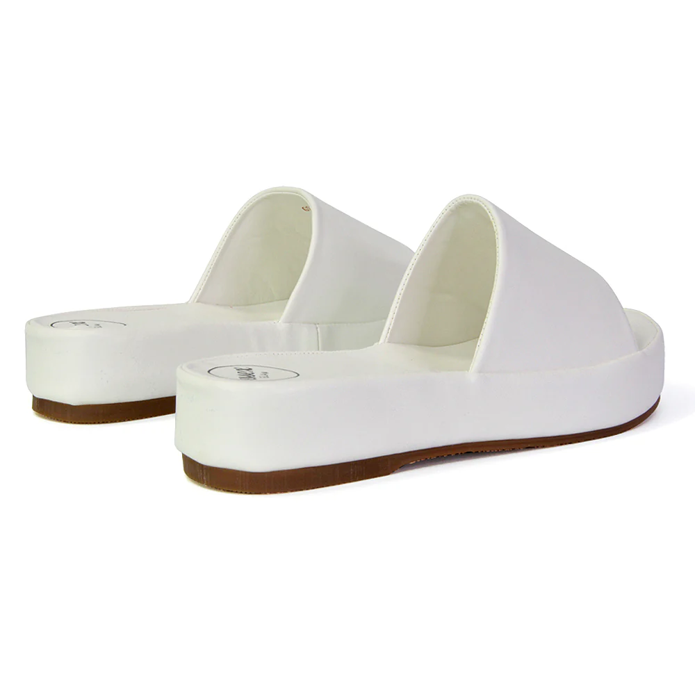 Coco Flatform Summer Comfy Slip on Low Wedge Platform Flat Sandal Slides in White - Image 4