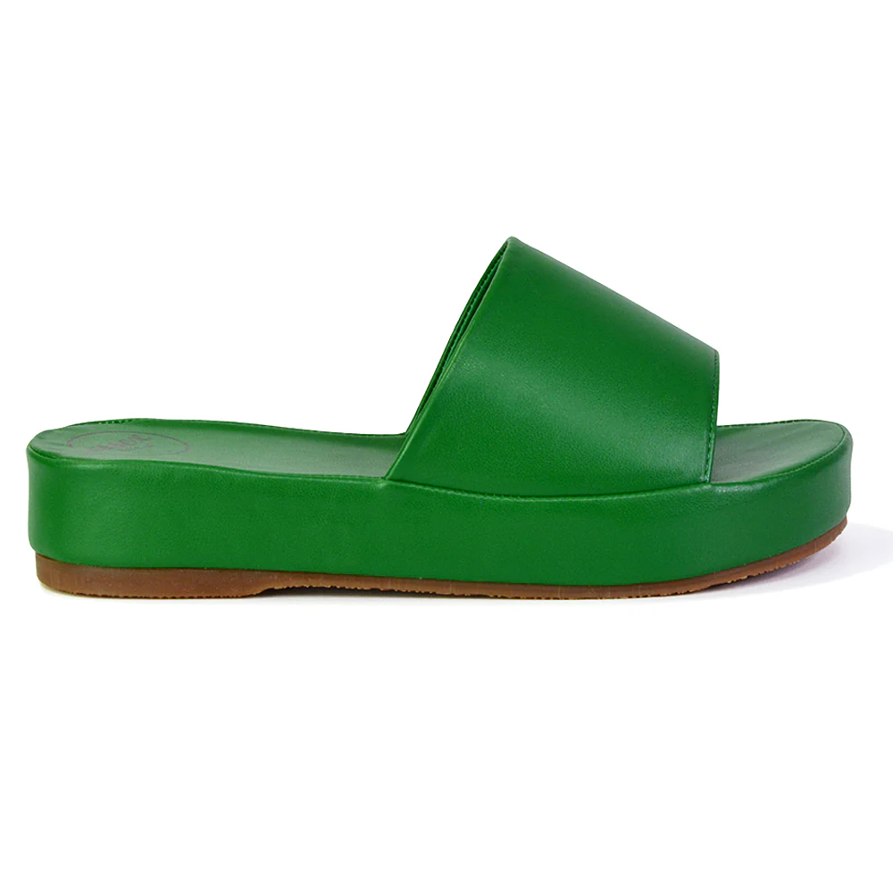 Coco Flatform Summer Comfy Slip on Low Wedge Platform Flat Sandal Slides in White - Image 6