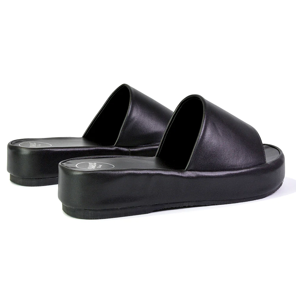 Coco Flatform Summer Comfy Slip on Low Wedge Platform Flat Sandal Slides in White - Image 79