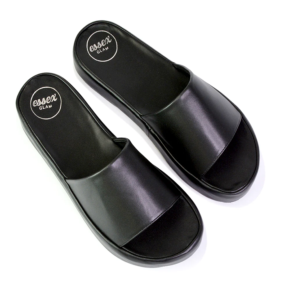 Coco Flatform Summer Comfy Slip on Low Wedge Platform Flat Sandal Slides in White - Image 80