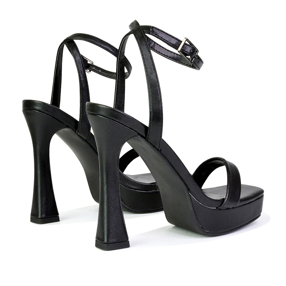 Coconut Strappy Block High Heel Strappy Platform Sandals in Silver - Image 110