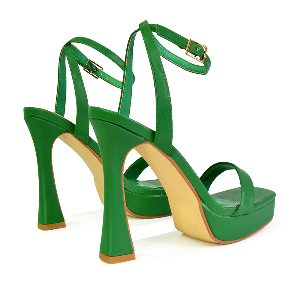 Coconut Strappy Block High Heel Strappy Platform Sandals in White - Image 15