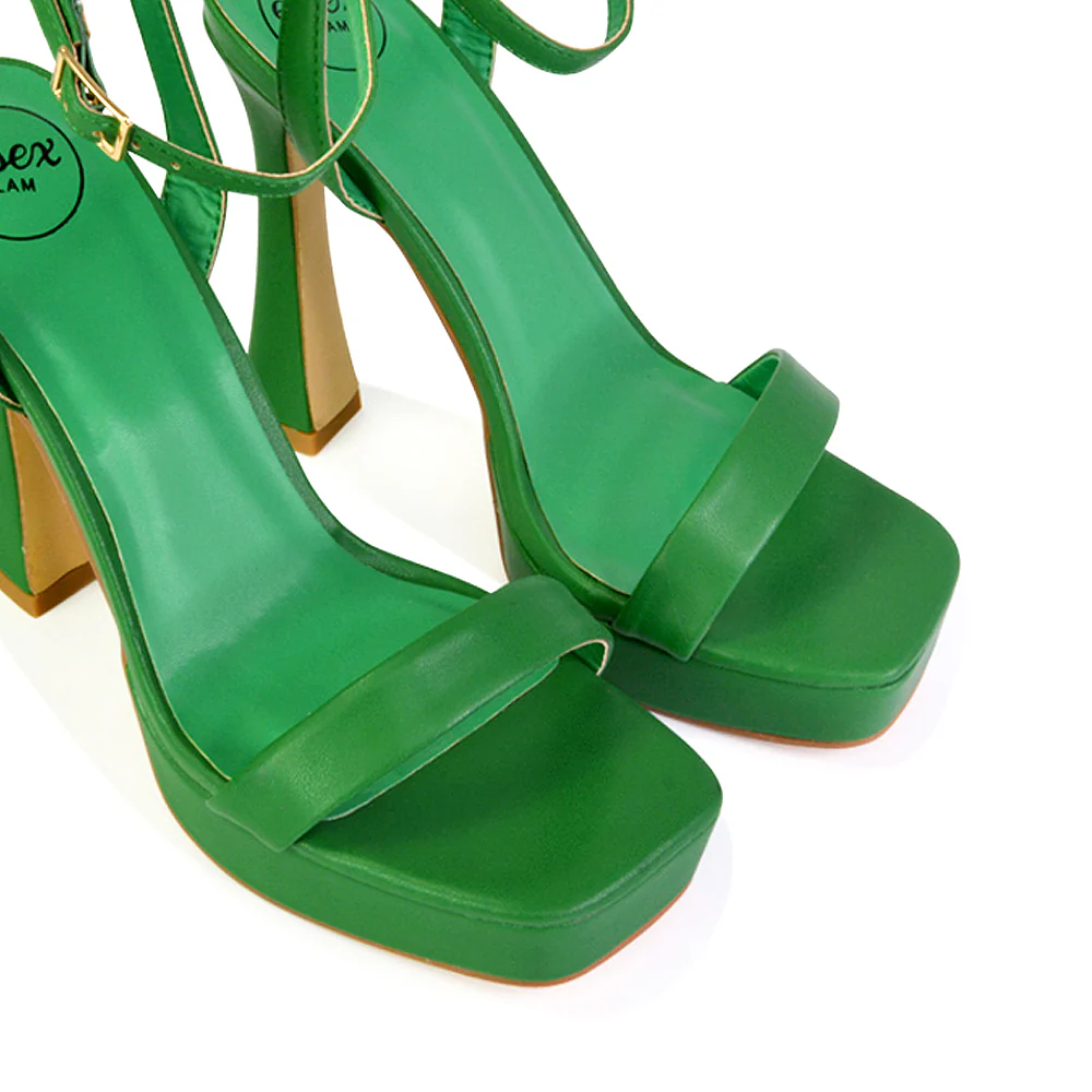 Coconut Strappy Block High Heel Strappy Platform Sandals in White - Image 17
