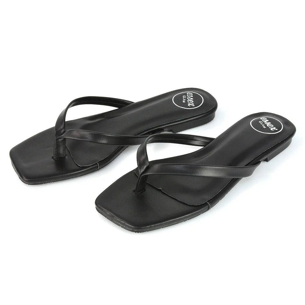 Cody Flat Slip On Square Toe Flip Flop Thong Slide Sandals In Stone Synthetic Leather - Image 35
