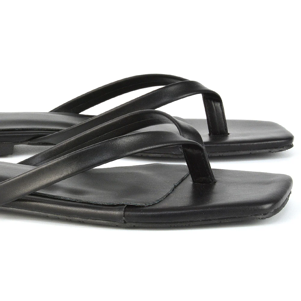 Cody Flat Slip On Square Toe Flip Flop Thong Slide Sandals In Stone Synthetic Leather - Image 9