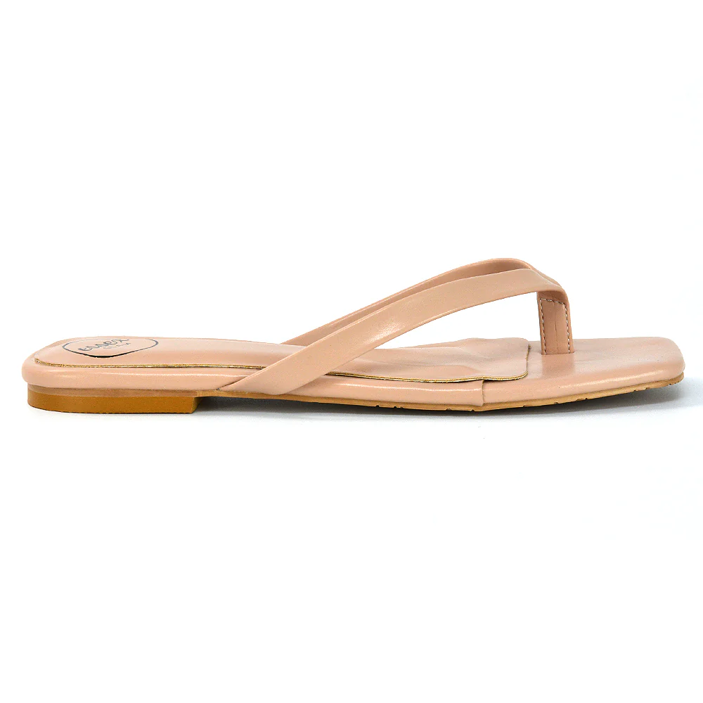 Cody Flat Slip On Square Toe Thong Flip Flop Summer Sandal Slides In White Synthetic Leather - Image 123