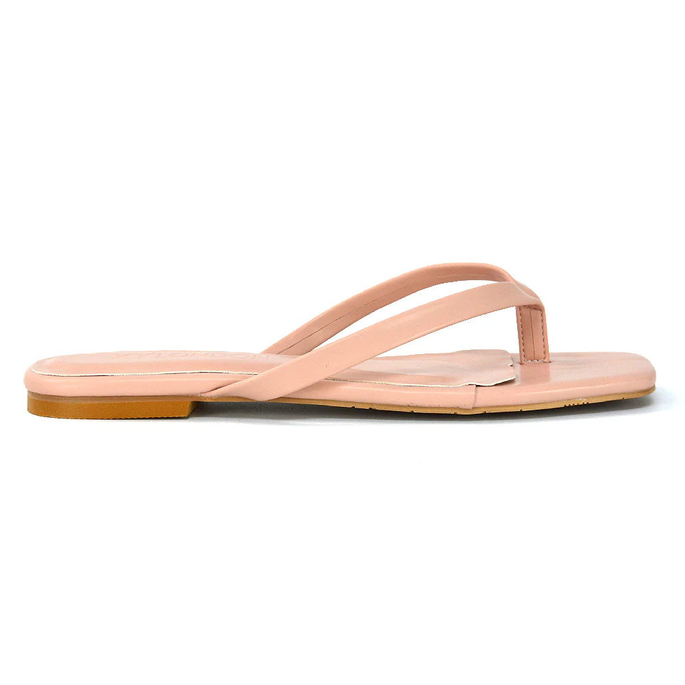 Cody Flat Slip On Square Toe Thong Flip Flop Summer Sandal Slides In White Synthetic Leather - Image 73