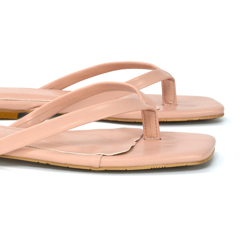 Cody Flat Slip On Square Toe Thong Flip Flop Summer Sandal Slides In White Synthetic Leather - Image 94