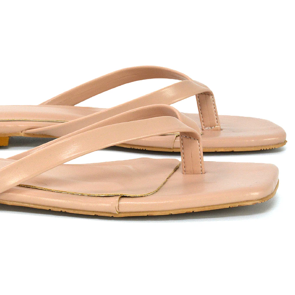 Cody Flat Slip On Square Toe Flip Flop Thong Slide Sandals In Pink Synthetic Leather - Image 119