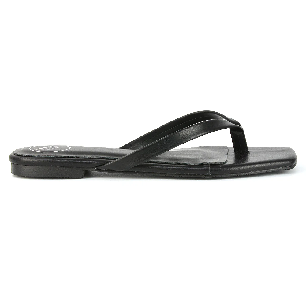 Cody Flat Slip On Square Toe Flip Flop Thong Slide Sandals In Pink Synthetic Leather - Image 13