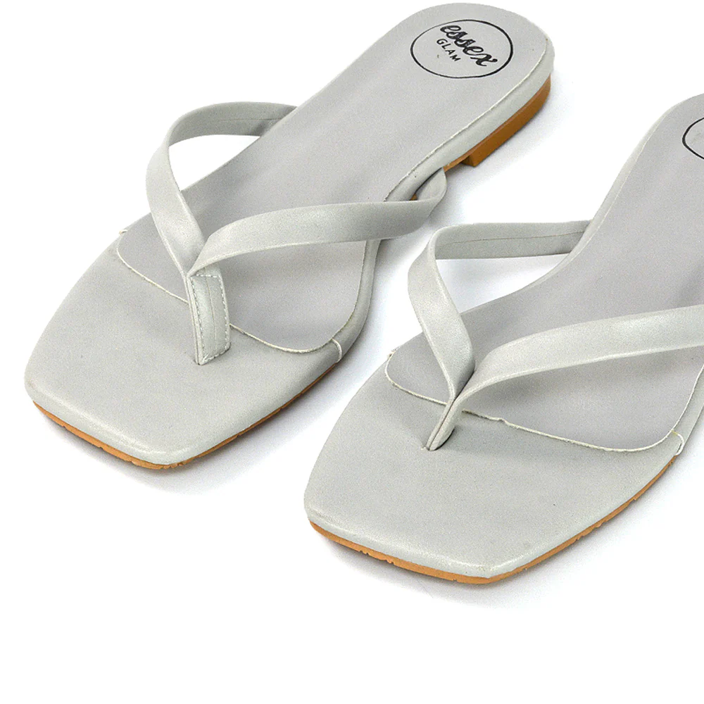 Cody Flat Slip On Square Toe Flip Flop Thong Slide Sandals In Pink Synthetic Leather - Image 137