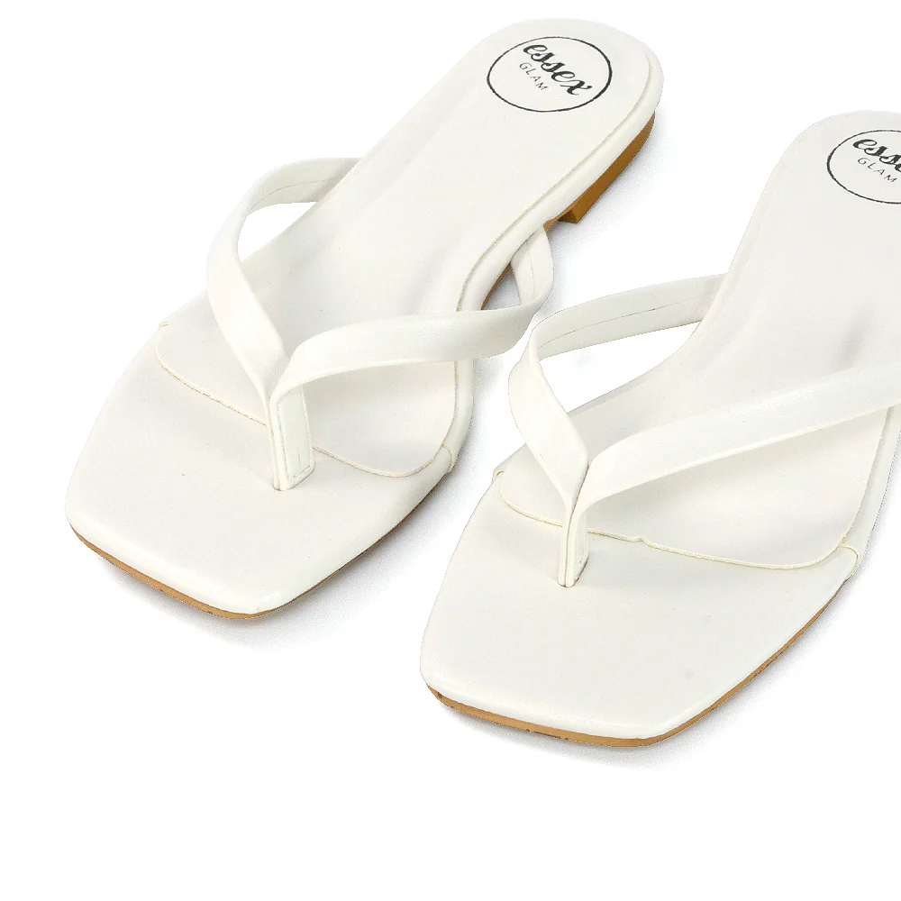 Cody Flat Slip On Square Toe Flip Flop Thong Slide Sandals In Pink Synthetic Leather - Image 52