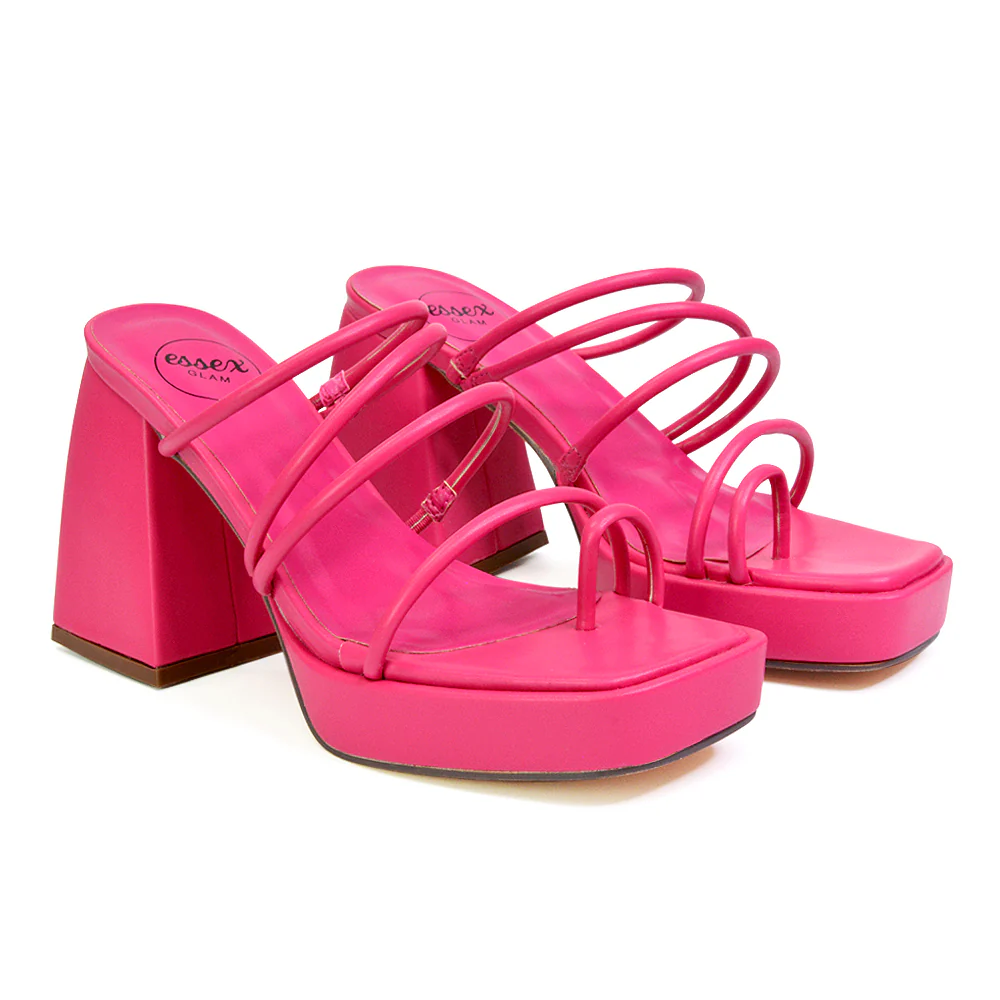 Colt Platform Strappy Square Toe Block High Heeled Mules Sandals in Black PU - Image 103