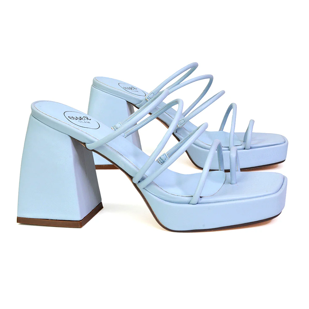 Colt Platform Strappy Square Toe Block High Heeled Mules Sandals in Black PU - Image 20