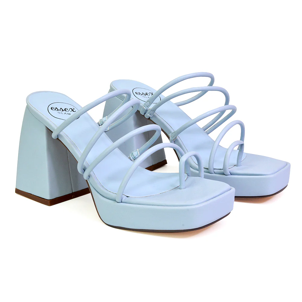 Colt Platform Strappy Square Toe Block High Heeled Mules Sandals in Black PU - Image 21