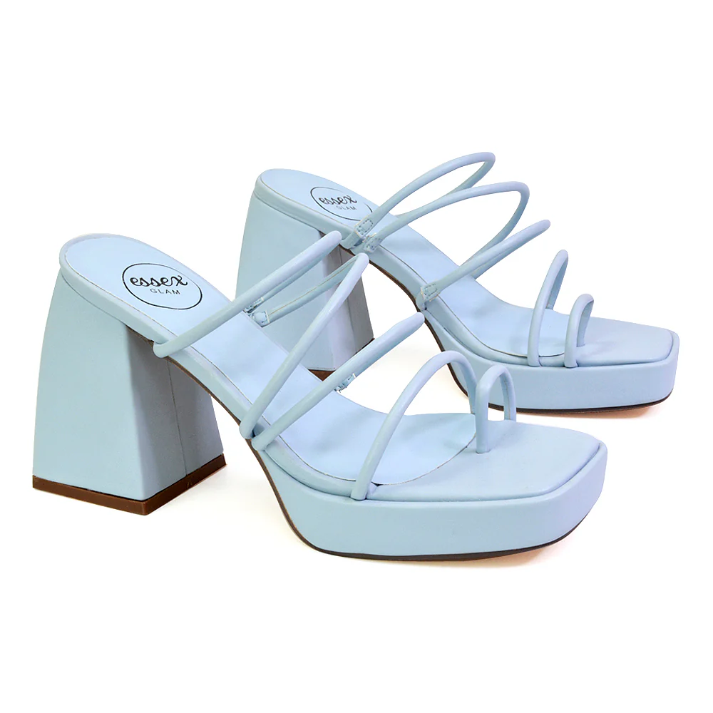 Colt Platform Strappy Square Toe Block High Heeled Mules Sandals in Black PU - Image 9