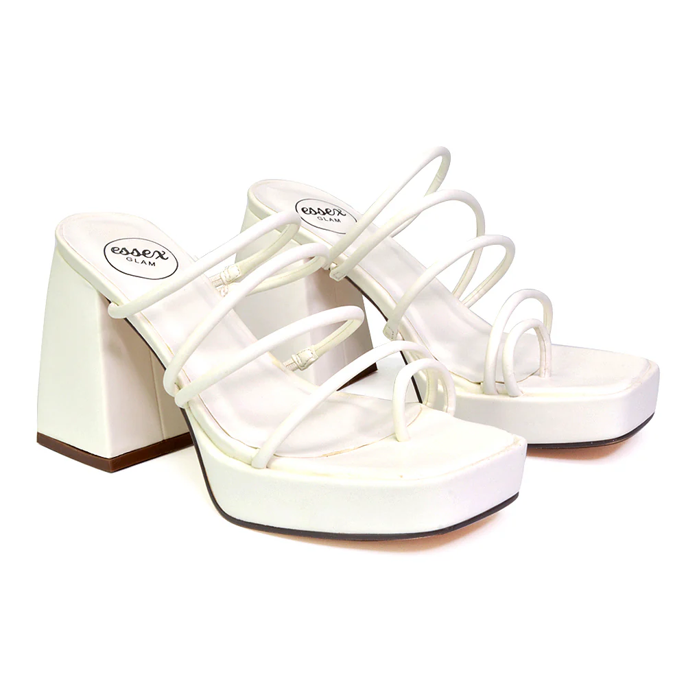 Colt Platform Strappy Square Toe Block High Heeled Mules Sandals in Black PU - Image 93